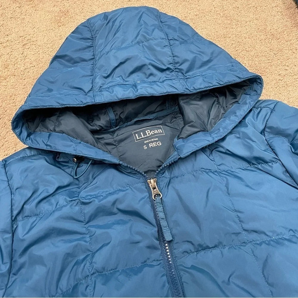 L.L. Bean Blue Hooded Puffer Down Jacket Downtek Water repellent down - Picture 4 of 10